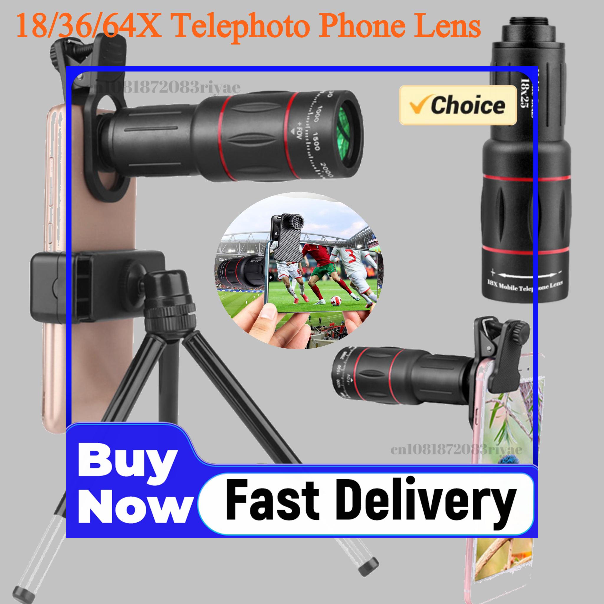 Lens Camera Clip - 18/36/64X Telephoto Phone Lens with Tripod/Phone