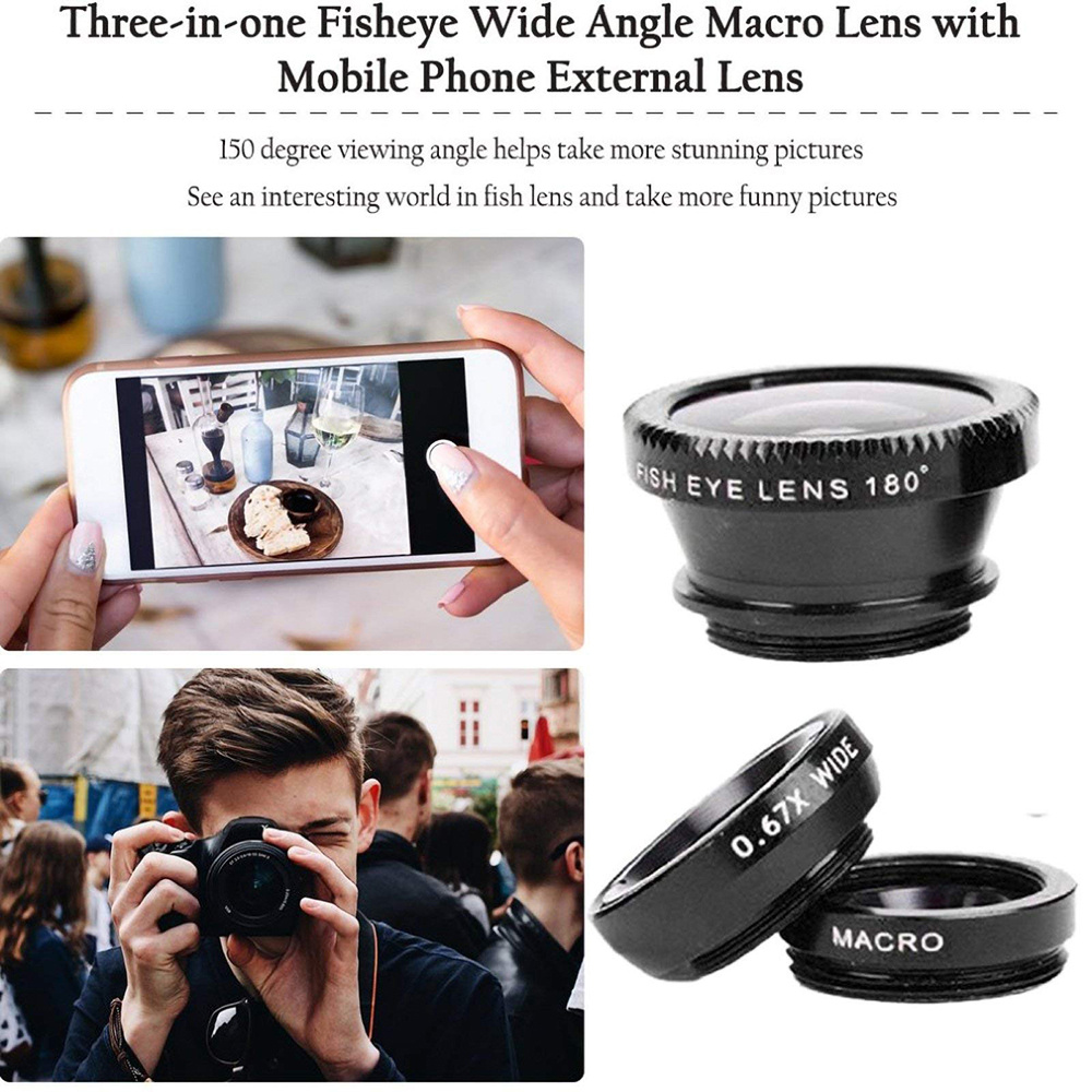 Universal 3 in 1 Fish Eye Lens - Lens Camera Clip recension och pris